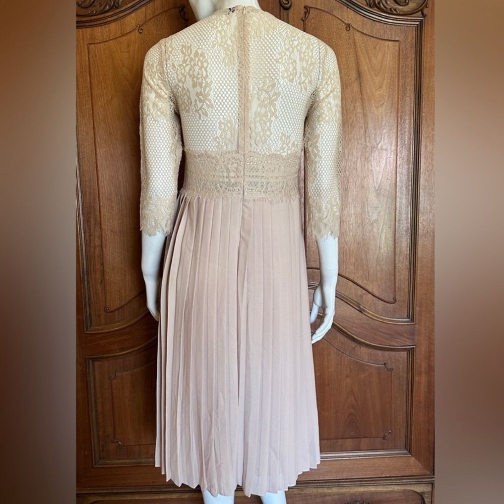 ZARA Dress Lace Top Pleated Blush Midi Dress • BLOGGER FAVORITE • TIKTOK • NEW • - Picture 11 of 16